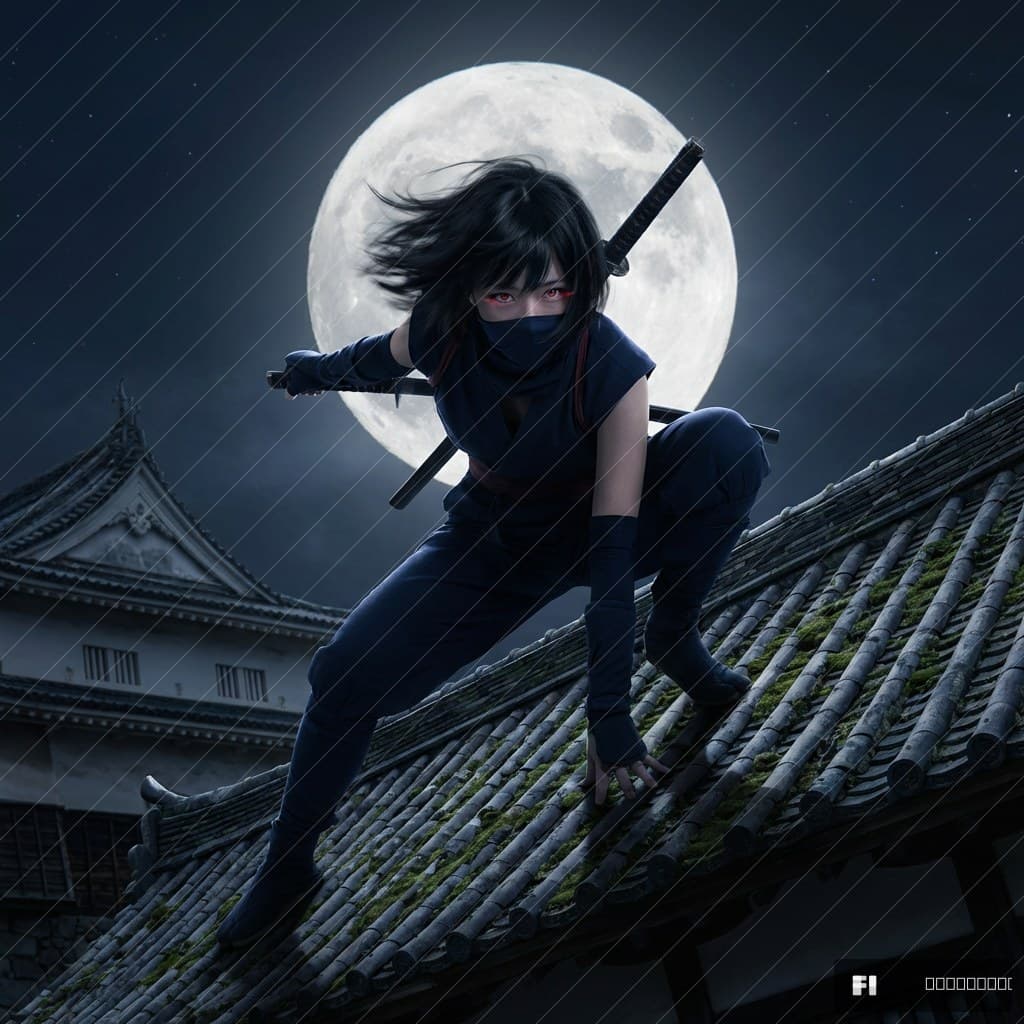 Kunoichi Moonlight Rooftop — Female Ninja (Nano Banana Pro)